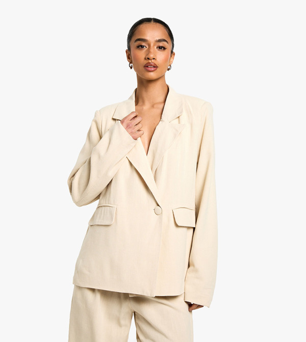 Petite Linen Look Cinched Waist Blazer