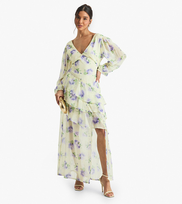 Floral Dobby Frill Detail Maxi Dress