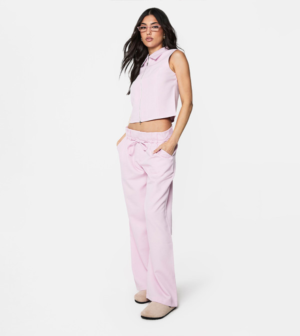 Belted Wide Leg Tailored Trousers