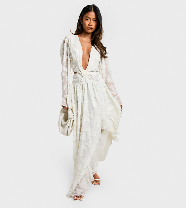 Textured Cut-Out Detail Maxi Dress