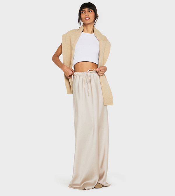 Satin Drawcord Slip Maxi Skirt