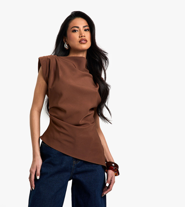 Gathered Shoulder Pad Asymmetric Top