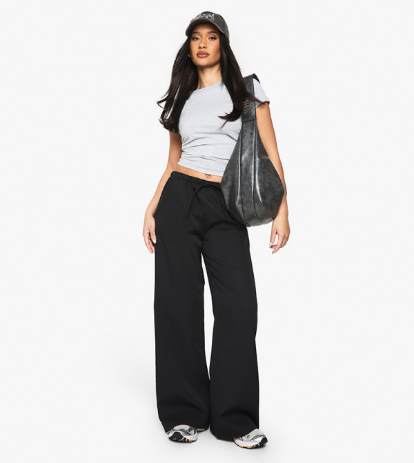 Woven Drawcord Flared Trousers