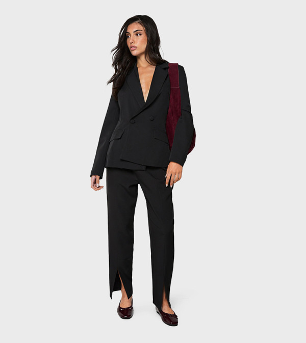 Split Front Slim Fit Tailored Trousers