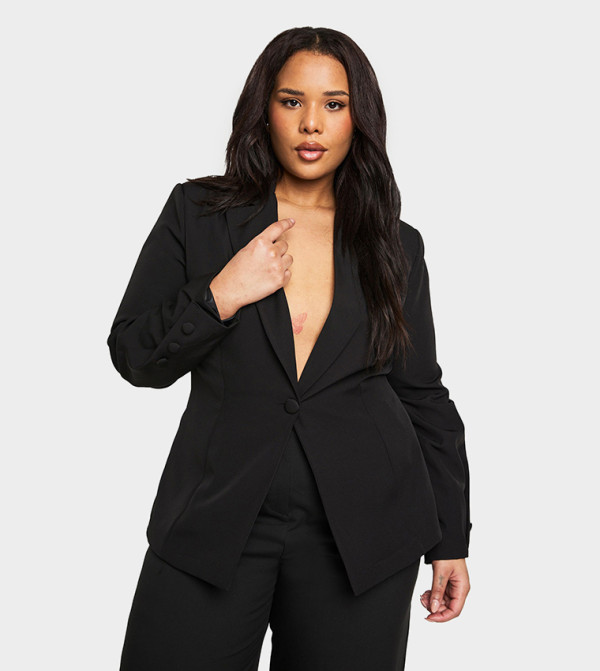 Curve Woven Tailored Button Detail Blazer