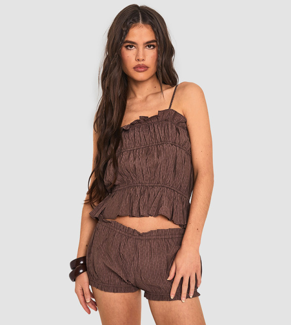 Textured Striped Ruffle Cami Top