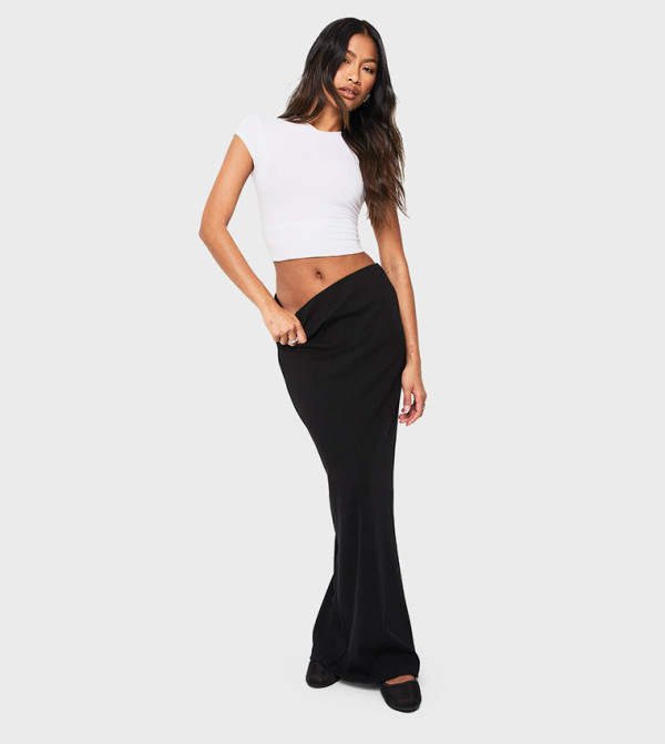 Solid Elastic Waist Maxi Skirt