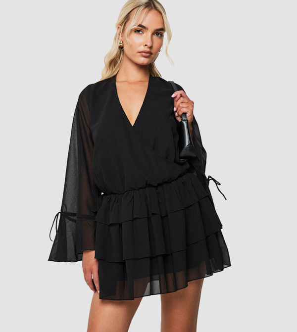 Chiffon Long Sleeves Mini Dress