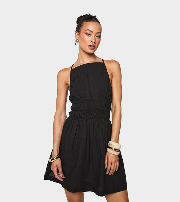 Tall Linen Look Ruched Mini Dress