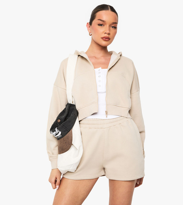 High Waist Sweat Shorts With Internal Drawcord