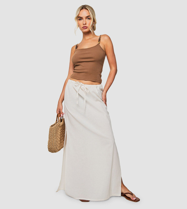 Linen Drawstring Maxi Skirt
