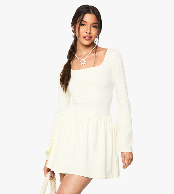 Square Neck Long Sleeves Mini Dress