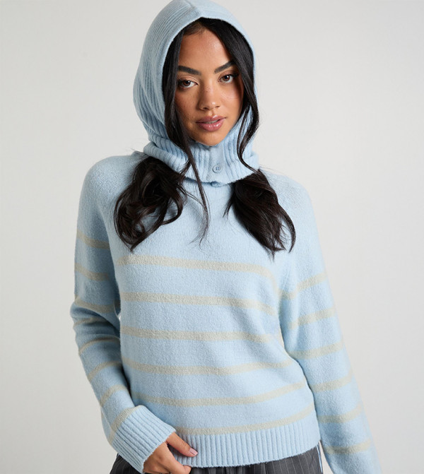 Striped Soft Knit Jumper with Detachable Hood