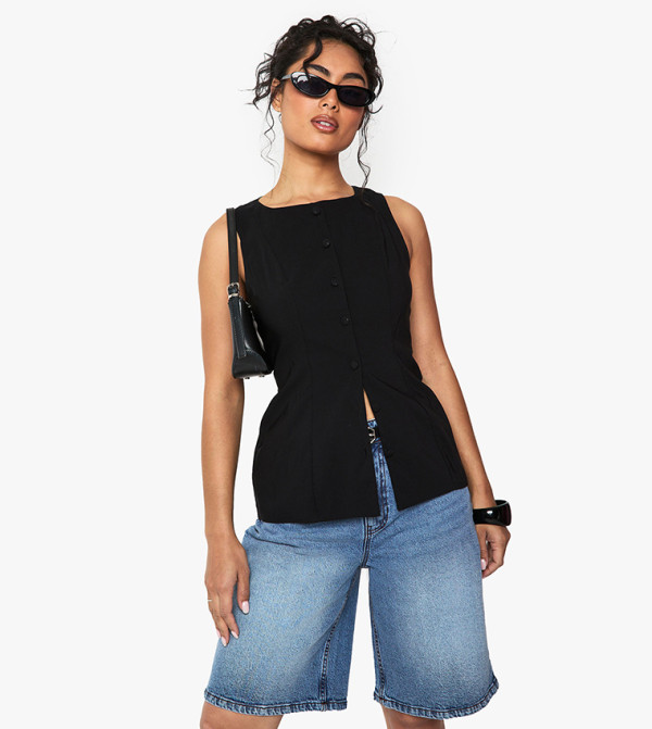 Bengaline Button Through Longline Waistcoat
