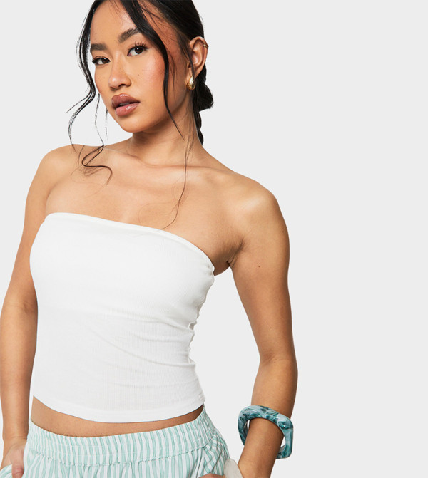 Ribbed Built In Padded Soft Bandeau Crop Top