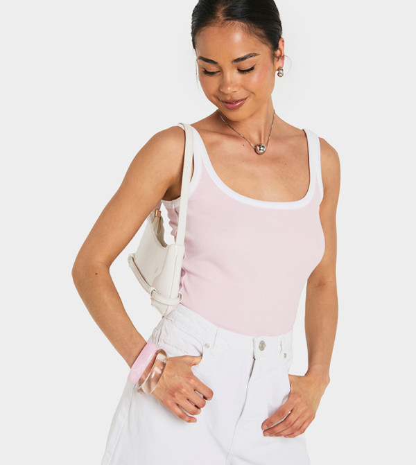Ribbed Contrast Binding Sleeveless Top
