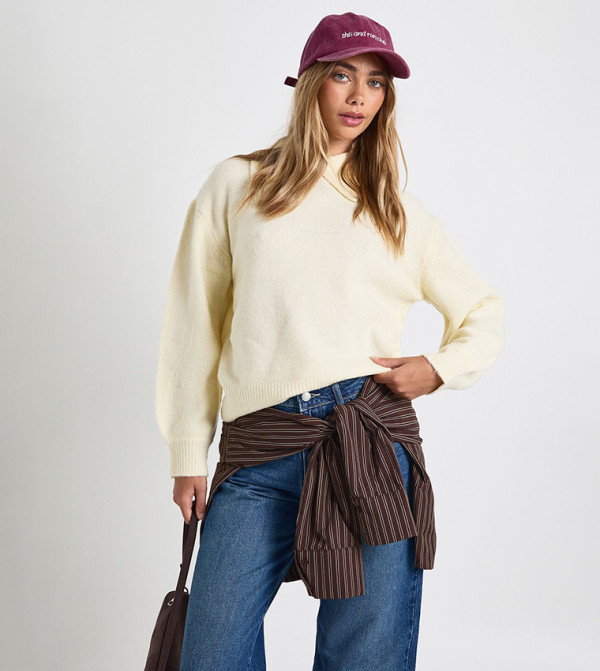 Collar Detail Soft Knit Oversized Knitted Jumper