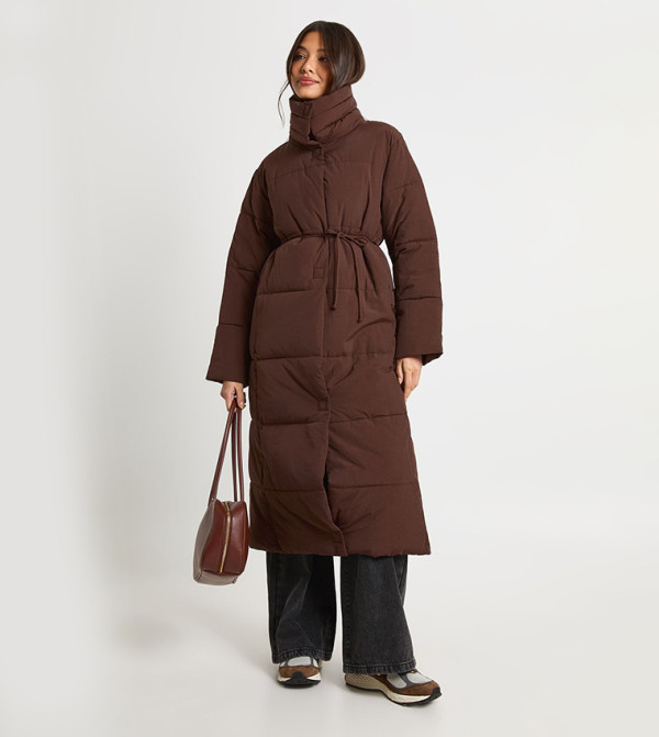 Tie Detail Maxi Puffer Coat