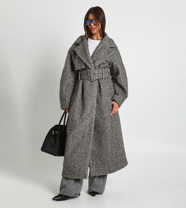 Textured Wool Look Belted Coat