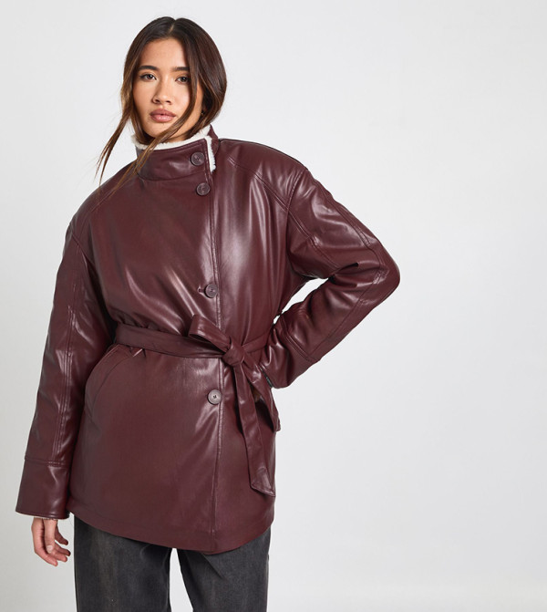 Belted Borg Lined Aviator Jacket