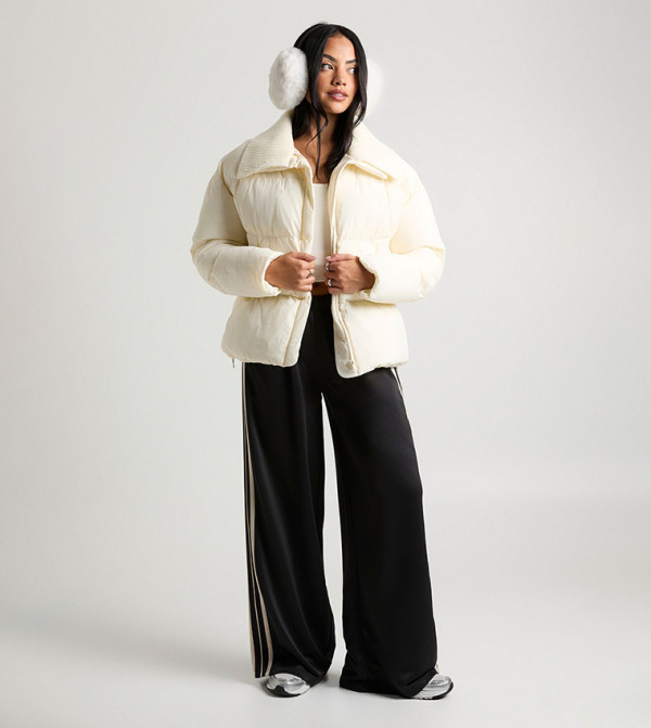 Contrast Rib Collar Puffer Jacket