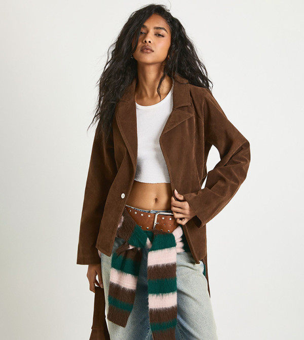 Belted Suede Trench Coat