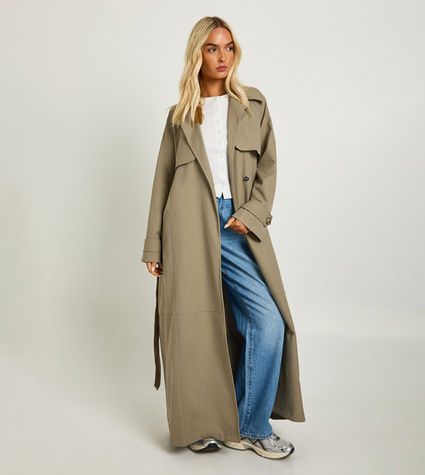 Belted Long Sleeves Maxi Trench Coat