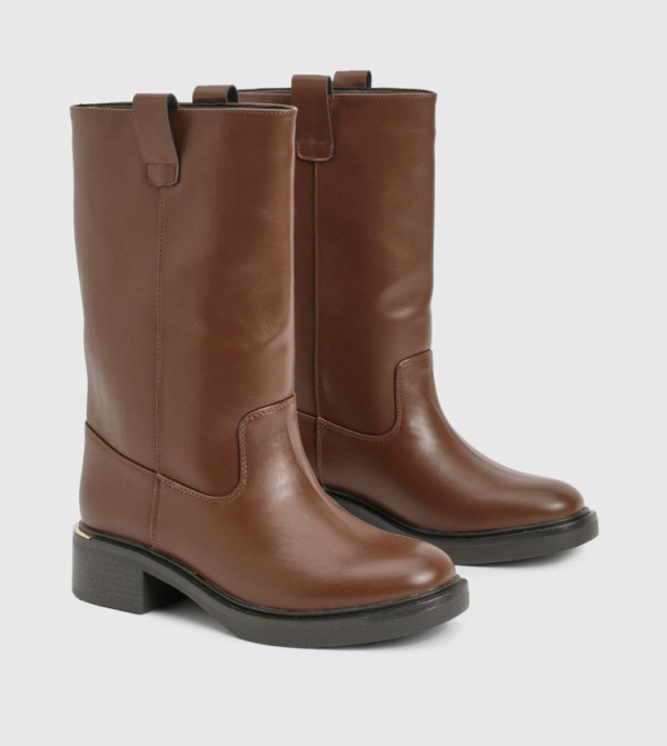 Wide Fit Column Calf High Boots