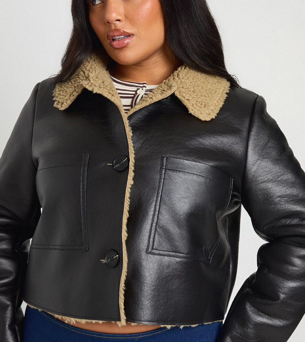 Curve Teddy Trim Long Sleeves Jacket