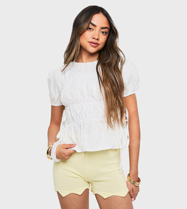 Ruched Poplin Tie Side Smock Top