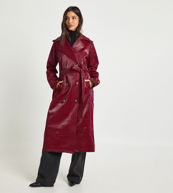 Croc Faux Leather Trench Coat