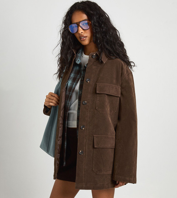 Suede Look Utility Pocket Jacket