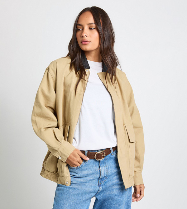 Contrast Collar Oversized Jacket