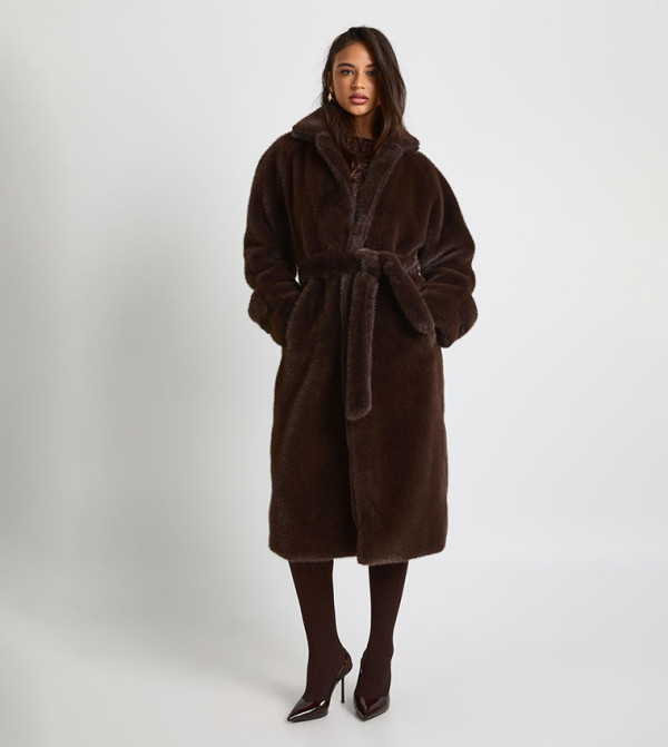 Belted Faux Fur Longline Jacket
