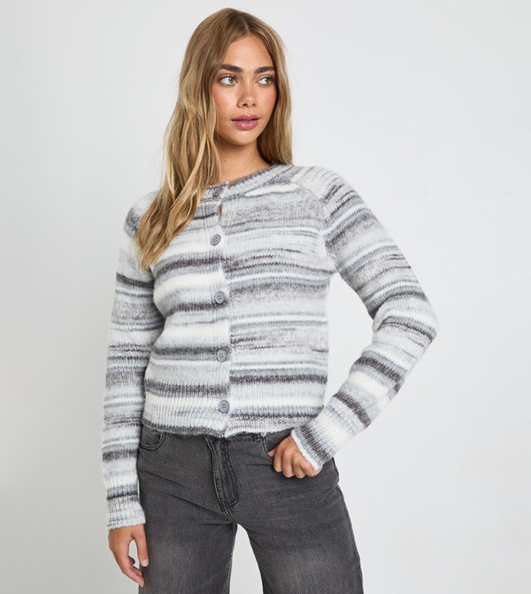 Ombre Knit Crop Boxy Fit Cardigan