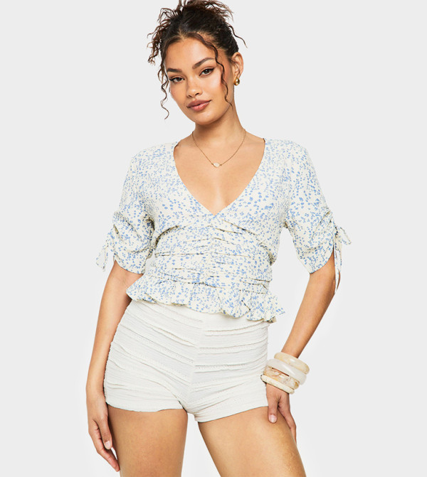 Floral Print Frill Crop Top