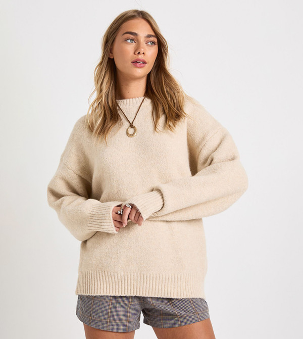 Super Soft Chunky Knit Crew Neck Oversized Sweater