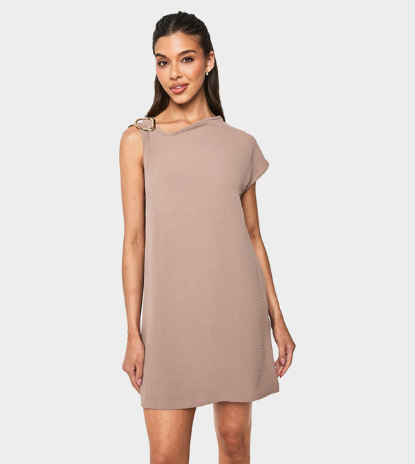 Asymmetric Gold Trim Mini Dress