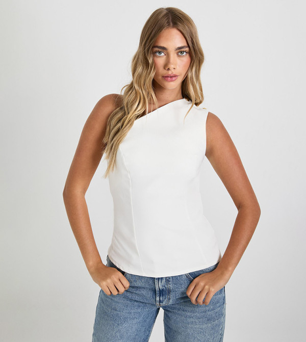 Gold Button One Shoulder Top