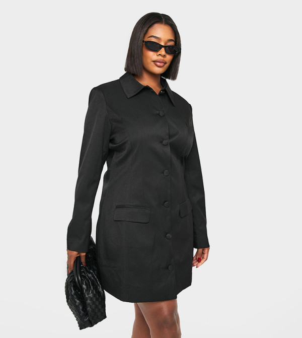 Curve Button Down Collared Mini Shirt Dress