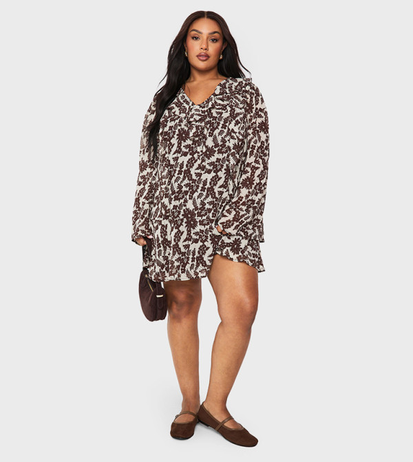 Curve Floral Ruffle Tie Front Shift Dress