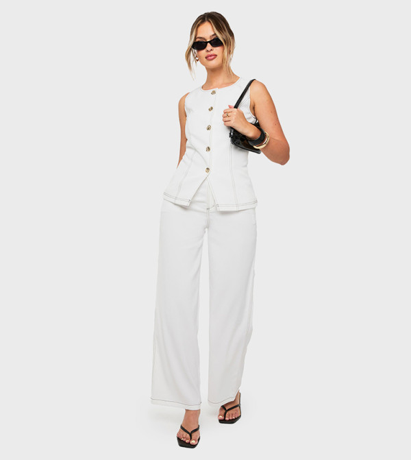 Contrast Stitch Gold Button Straight Leg Trouser