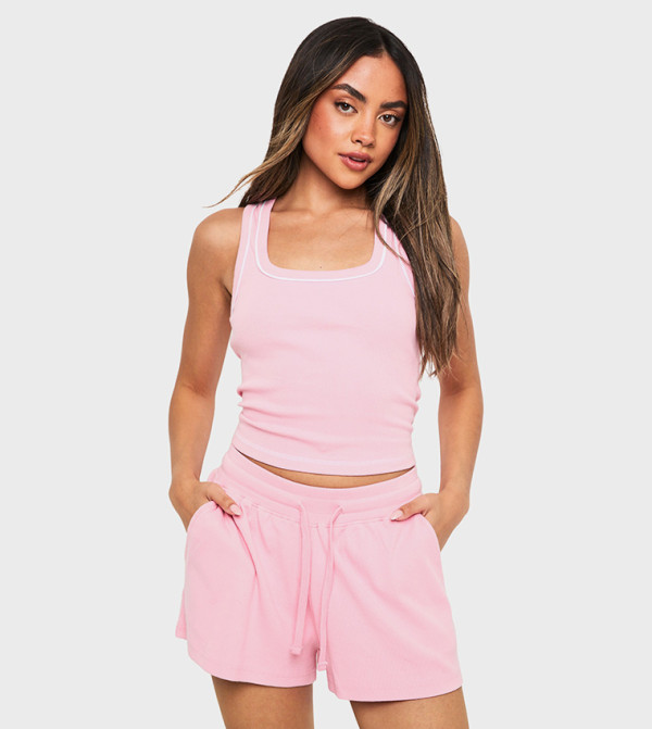 Ribbed Drawstring Waist Flippy Shorts