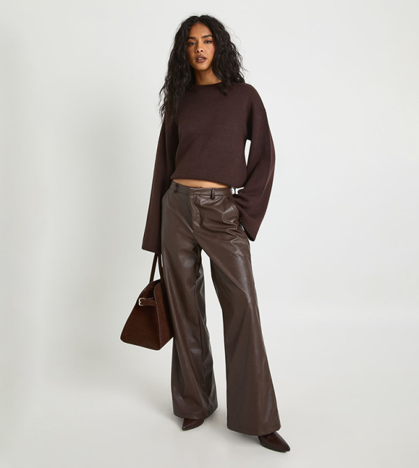 بنطال واسع جلد صناعي