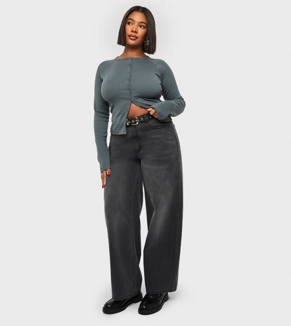 Curve Washed High Waist Baggy Fit Jeans