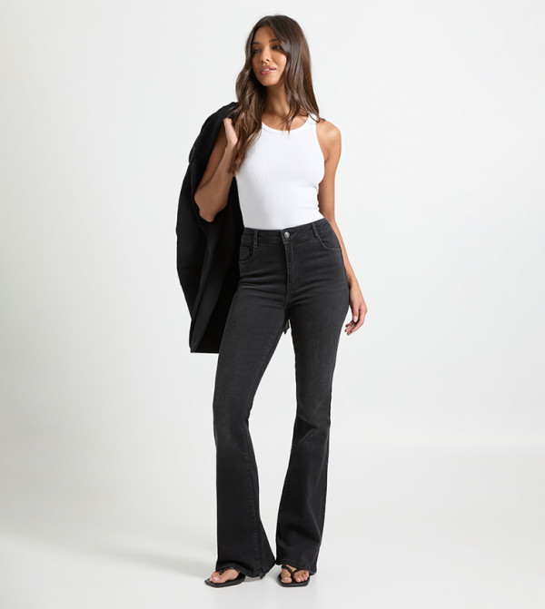 Washed High Waist Flared Jeans