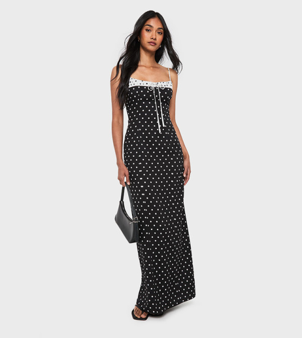 Polka Dots Ruched Column Maxi Dress