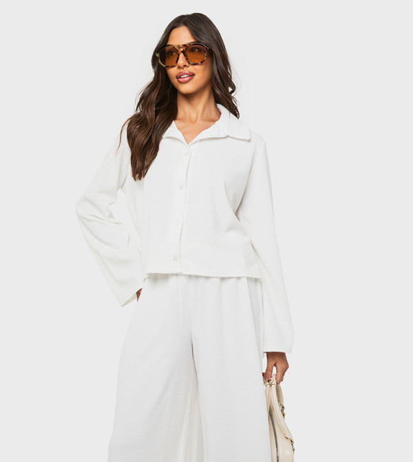 Textured Button-Through Boxy Shirt