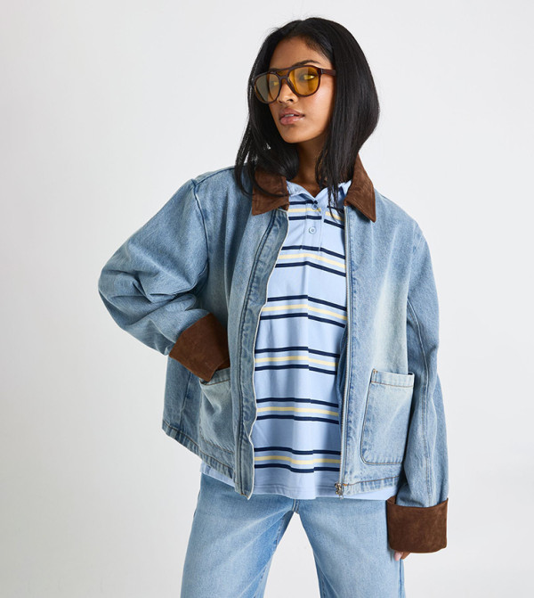 Washed Long Sleeves Denim Barn Jacket