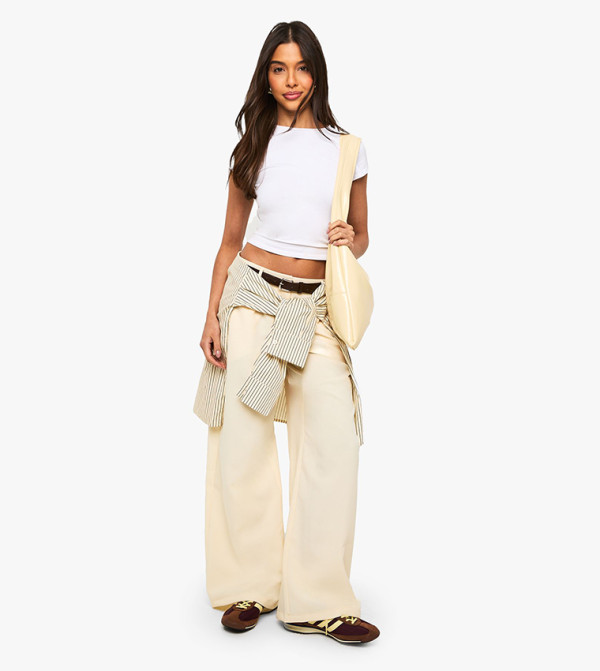 Solid Low Rise Wide Leg Trousers